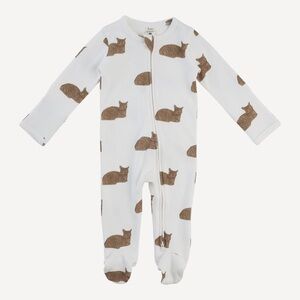 Kate Quinn White and Brown Cat Print Footie